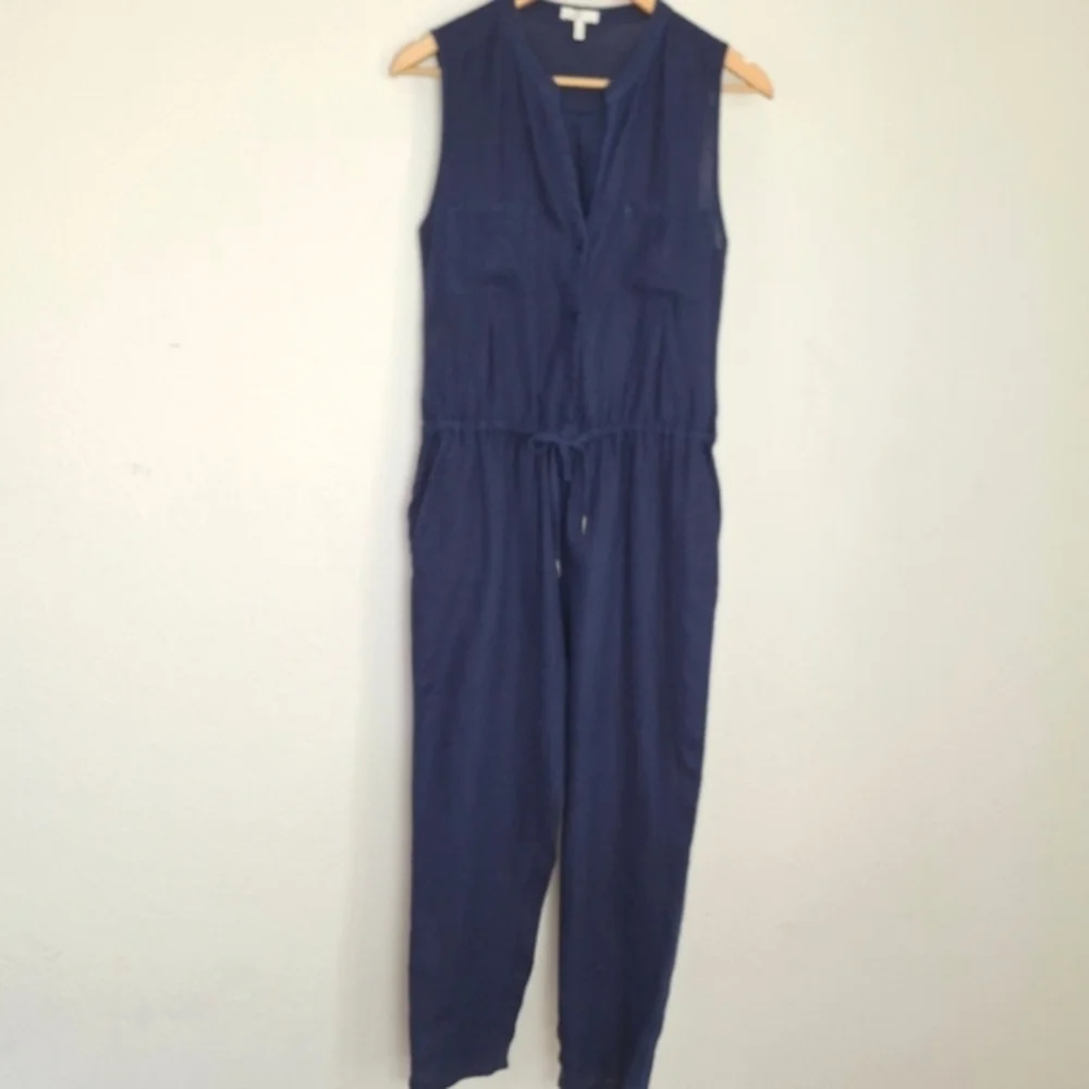 Joie Corrine Navy Linen Sleeveless Jumpsuit